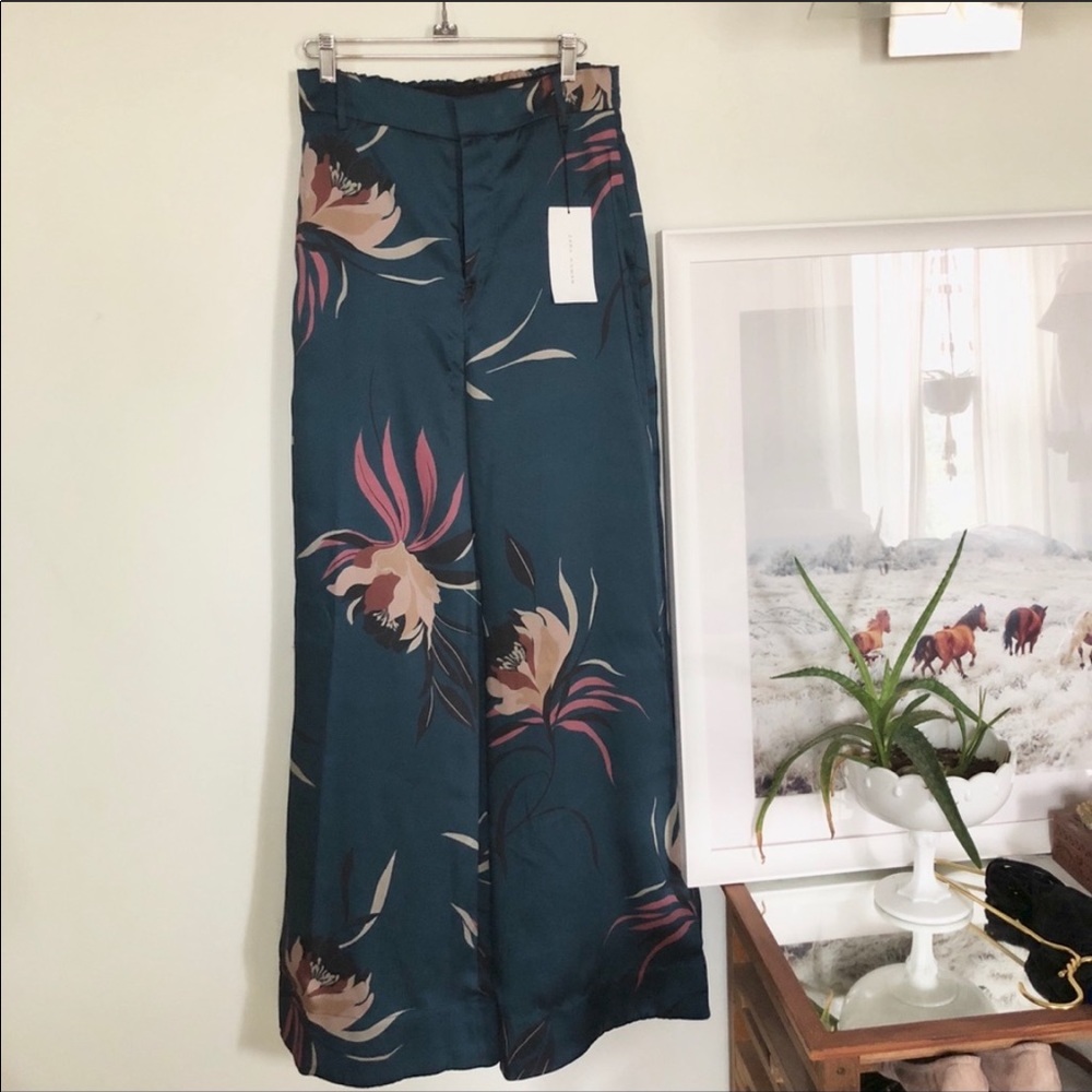 Zara Floral Satin High Waist Palazzo Pants - Picture 4 of 7